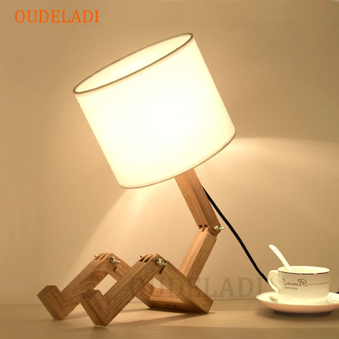 Robot Shape Wooden Table Lamp E14 Lamp Holder 110-240V