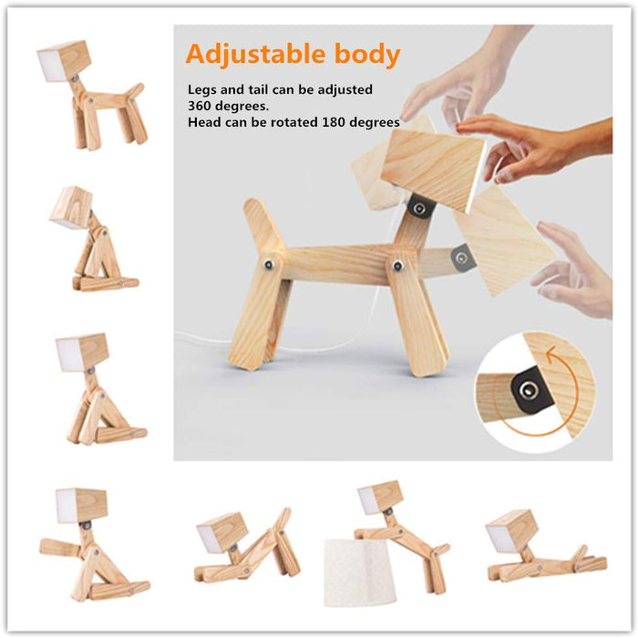 Popular Adjustable Dog Shaped Wooden Touch Control Table Lamp for Children Reading