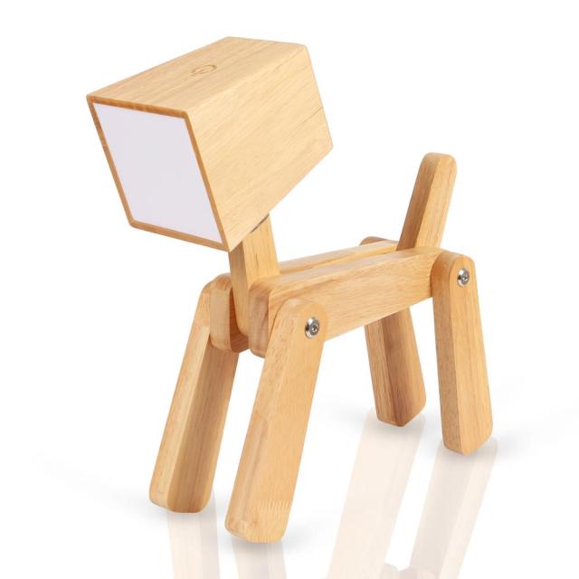 Popular Adjustable Dog Shaped Wooden Touch Control Table Lamp for Children Reading